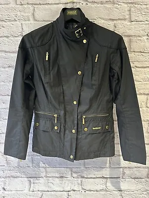 £59.95 • Buy Womens Barbour Tartan Lined Black Waxed Zip Snap Utility Jacket UK Size 12