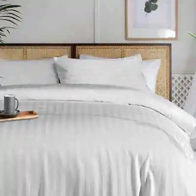 100% Egyptian Cotton Satin Stripe 300tc Hotel Quality Duvet Set Luxury Cover • £22