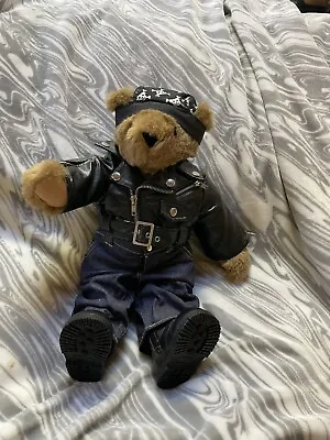 Vermont Teddy Bear *motorcycle Biker* Wearing  Jacket/ Zipperpantsboots Scarf • $15.61