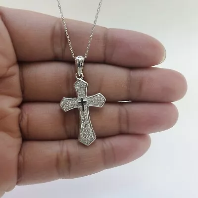 1.50 Ct Round Simulated Diamond Cross Men's Pendant Necklace 925 Sterling Silver • $71.24