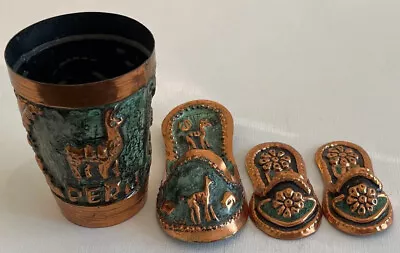 VTG Peruvian Handmade Copper Cup/Vase With Symbols Animals (3) Shoes Decor Set • $9.99