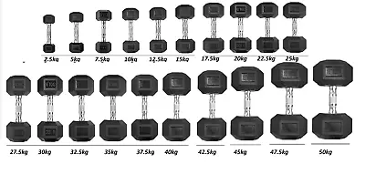 $40 • Buy 2.5kg-50kg Rubber  Hex Dumbbells Fitness Home Gym Exercise Strength Set Pair