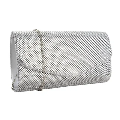 Silver Chain Mail Envelope Clutch Bag Wedding Prom Party Evening Handbag New • £8.99
