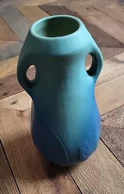 VAN BRIGGLE Pottery Colo. SPGS Ming Blue Leaf Vase 9  Tall Turquoise 2 Handles  • $148.12