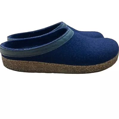 Haflinger Size 42 Unisex Grizzly Torben Navy Blue Pure Wool Clog Shoes Slippers • $55