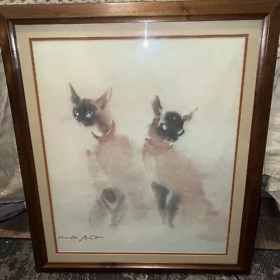 Beautiful Kaiko Moti Huge Matted And Framed Vintage Signed Art Print Siamese Cat • $260