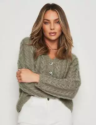 ROCKMANS - Womens Jumper -  Long Sleeve Pointelle Button Through Cardigan • $21.83