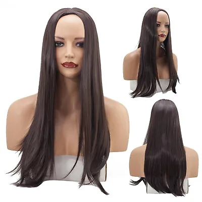 2 X Womens Half Wigs 3/4 Wig Dark Brown Long Straight Hair Piece 22  • £19.99