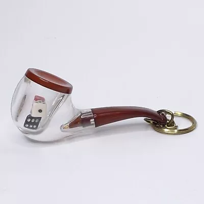 Vintage Brown Tobacco Pipe Novelty Key Chain W/ Mini Dice Plastic Pen Keyring • $25