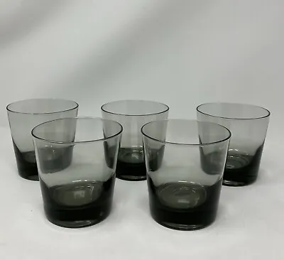 VINTAGE Whiskey  Glasses Lowball SMOKEY GRAY 5-Piece Set 3-3/8 X 3-3/8  • $12.95