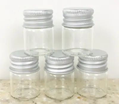5pc Crafter’s Square MINI GLASS CONTAINERS JARS Silver Tone Lid 0.16 Fl Oz 5mL • $4.95