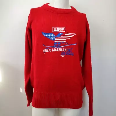 Vintage Logan Knitting Mills Red Sweater Great American Ski Chase USSA Men's L • $39.97