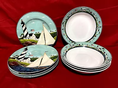 Sakura Coastal Breeze Warren Kimble 8 Piece Set Of Soup Bowls & Salad Plates • $49.95