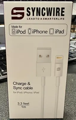 Syncwire Lightning Cable For IPhone IPod IPad Apple MFI Certified 3.3ft 1m White • £4.99