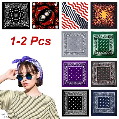 1-2Pcs Bandana 100% Cotton Paisley Print Double-Sided Scarf Head Neck Face Mask • $2.95