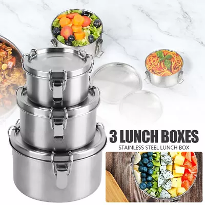 3X Stainless Steel Thermo Insulated Thermal Lunch Bento Box Round Food Container • $24.91
