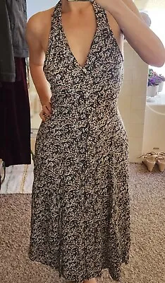 Jamie Brooke Vintage 90s Black Floral Button Up Halter Midi Dress S • $45