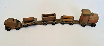 Vintage Wooden WWII Trench Art Hand Carved  Toy Train Set On Strap • $28