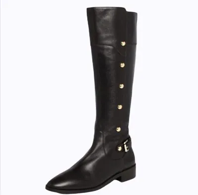 Michael Kors Carney Black Leather Gold Studded Riding Boots Womens Size 10 • $45