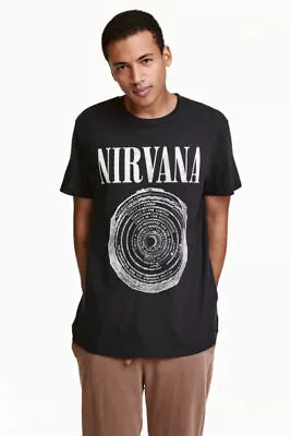 Men's Nirvana Tee Shirt Small Washed Black Band T-Shirt Distressed Neckline BNWT • $39.99