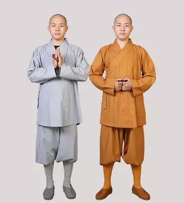 Shaolin Monk Kung Fu Uniform Buddhist Gown Meditation Dharma Tai Chi Clothing • $49.99