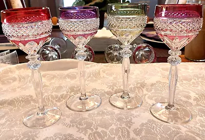 LOT 4 Vtg Anna Hutte Crystal Cut Clear Goblet Glass Wine Purple Red Green Burgan • $125