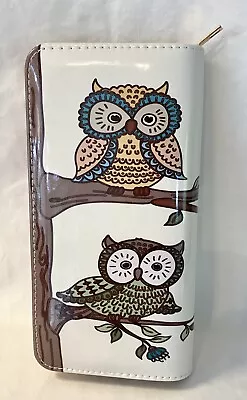 Vintage Wise Owls Zipper Wallet Clutch Small Purse Coin Boho 8.5”in • $5.98