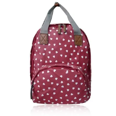 The Olive House® Hearts Design Matte Oilcloth Rucksack Backpack Red • £22.99