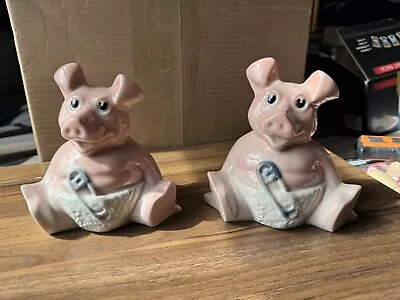 2 X NatWest Wade Woody Pink Pig Money Boxes & Stoppers No Chips Or Cracks Pair • £16.99