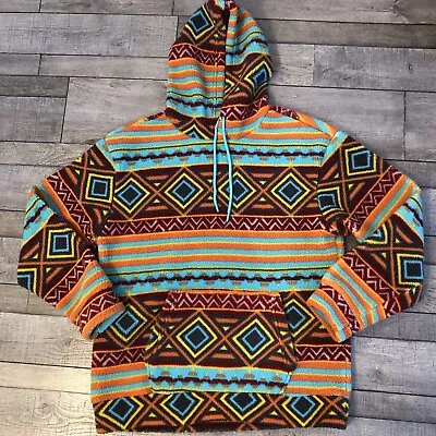 RF Brand Southwestern Aztec Hoodie Mens Large Multicolor Pullover LS Navajo • $25.88