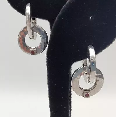 Designer ELLE Ruby Signature Hammered Sterling Silver Double Hoop Earrings • $55
