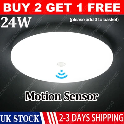 £12.90 • Buy 24W LED Ceiling Light PIR Motion Sensor Light Bathroom Kitchen Living Room Lamp