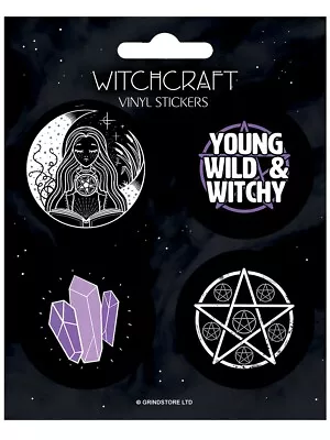 WITCHCRAFT 4 Vinyl Sticker Set: Pentagram Witch Craft The Crystals Moon Gift • £3.45