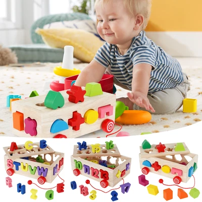 £16.99 • Buy Montessori Toys For 1 Year Old, Wooden Shape Sorting Pull Along Toy UK