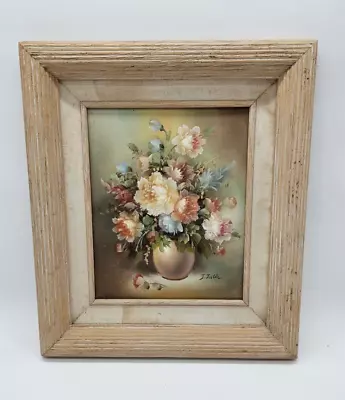 Mid Century Signed J. Justin Pastel Flower Floral Still Life Oil Painting 13x15 • $99