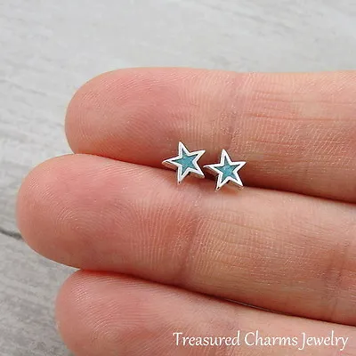 $13.95 • Buy 925 Sterling Silver Turquoise Star Post Earrings - Blue Star Stud Earrings NEW