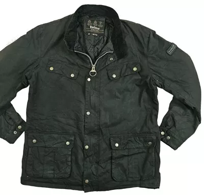 HOT Men's BARBOUR INTERNATIONAL DUKE BIKER LINED WAXED BLACK Jacket XXL (Fit XL) • $185