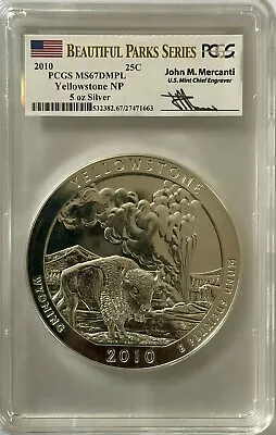 2010 5 Oz SILVER YELLOW STONE NATIONAL PARK PCGS MS67DMPL Mercanti Signed • $399