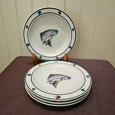 Folkcraft RAINBOW TROUT By Scotty Z Stoneware Salad Side Plates 8-1/2” Set Of 4 • $36