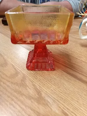 Vintage Amberina  Red And Yellow Pedestal Square Candy Dish 6  Tall • $20
