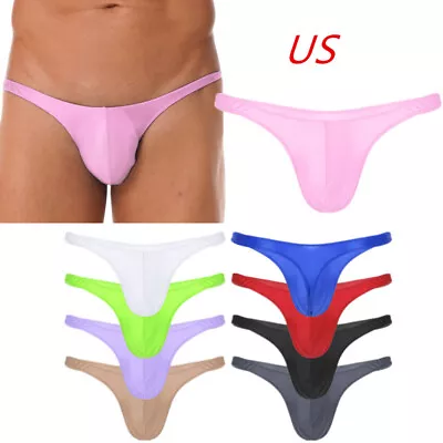 US Mens Ultra Low Rise Briefs Glossy Smooth Swimsuit Panties Bulge T-Back Thongs • $5.14