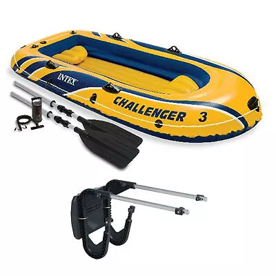 Intex Challenger 3 Boat 2 Person Raft & Oar Set Inflatable With Motor Mount Kit • $112.99