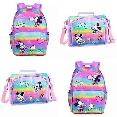 Disney Store Mickey & Minnie Mouse Rainbow Backpack & Lunch Tote School Bag Set • £56.96