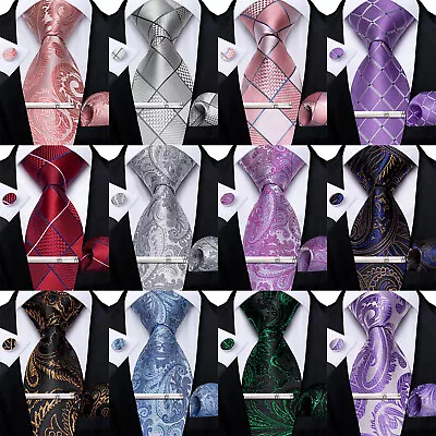 USA Mens ALL Silk Tie Striped Solid Paisley Necktie Hanky Cufflink Set Wedding • $23.98