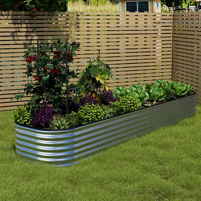 240/320CM Galvanised Raised Bed For Garden Outdoor Elevated Planter Box Silver • £45.95