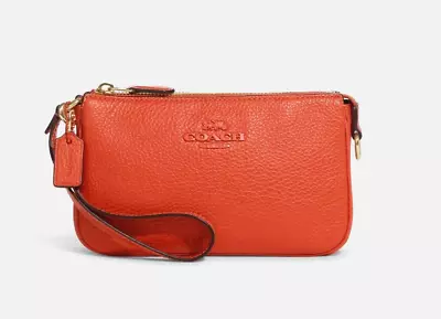 New Coach CC062 Nolita 19 Wristlet Leather Pebble Mango • $89.90