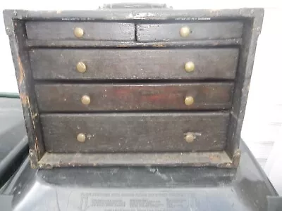 Antique 5 Drawer Wood Toolbox Machinist Box Early 1900's Maker Unknown U.s.a. • $85