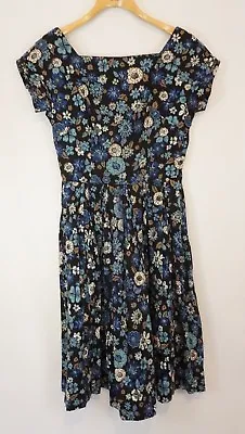 Mr Mort Dress Vtg 50s Floral Cotton Full Pleated Skirt Party Dress Modern 4/6 • $31.20