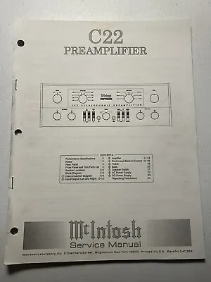 McIntosh C22 Preamplifier Preamp Service Manual Genuine Original OEM Vintage • $19.99
