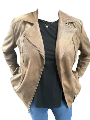 Chicos NWT Elongated $170 Faux Suede Womens S 0 M 1 L 2 Moto Jacket Leather Coat • $31.84